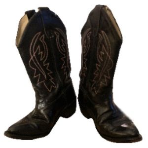 Old West Black Heeled Boots with Pink Stitching